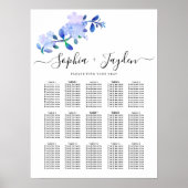 rustic dusty blue watercolor-style flower & leaves ポスター (正面)