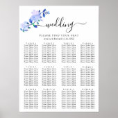 rustic dusty blue watercolor-style flower & leaves ポスター (正面)