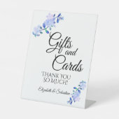 rustic dusty blue watercolor-style flower & leaves 台座サイン (正面)