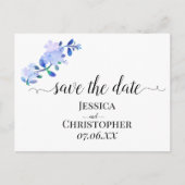 rustic dusty blue watercolor-style flower & leaves 案内ポストカード (正面)