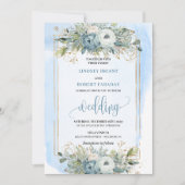 Rustic Dusty Blue White Gold Floral Wedding Invite 招待状 (正面)