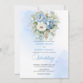 Rustic Dusty Blue White Peony Eucalyptus Gold Wedd 招待状 (正面)