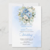 Rustic Dusty Blue White Peony Gold Wedding Invite 招待状 (正面)