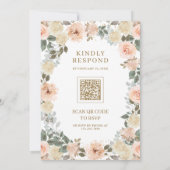 Rustic Dusty Peach フラワー QRコード ウェディング 招待状 (裏面)