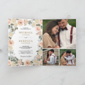 Rustic Dusty Peach Floral Photo QR Code Wedding 招待状 (内部)