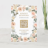 Rustic Dusty Peach Floral Photo QR Code Wedding 招待状 (裏面)