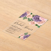 Rustic Dusty Peach Purple Floral Bridal Shower     アクリル招待状 (レイダウン)