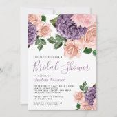 Rustic Dusty Peach Purple Floral Bridal Shower     招待状 (正面)