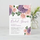 Rustic Dusty Peach Purple Floral Bridal Shower     招待状 (スタンド正面)