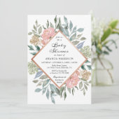 Rustic Dusty Pink Blue Floral ベビーシャワーの招待状 招待状 (スタンド正面)