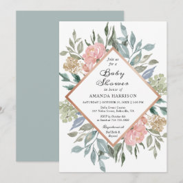 Rustic Dusty Pink Blue Floral ベビーシャワーの招待状 招待状