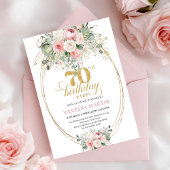 Rustic Dusty Pink Greenery 70th Birthday Invitatio 招待状