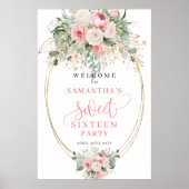 Rustic Dusty Pink Greenery Sweet 16 ウェルカムサイン ポスター (正面)