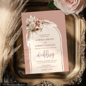 Rustic Dusty Pink Pampas Flowers Wedding Invites 招待状