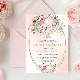 Rustic Dusty Pink Rose Gold Quinceañera Invite 招待状
