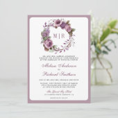 Rustic Dusty Purple Floral QRコード ウェディング 招待状 (スタンド正面)