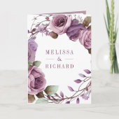 Rustic Dusty Purple Floral QRコード ウェディング 招待状 (正面)