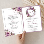 Rustic Dusty Purple Floral QR Code Wedding 招待状