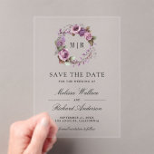 Rustic Dusty Purple Floral Wedding Save the Date アクリル招待状 (インサイチュ (ポータブル))
