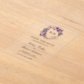 Rustic Dusty Purple Floral Wedding Save the Date アクリル招待状 (レイダウン)