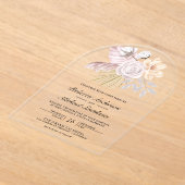 Rustic Dusty Rose Pink Floral Wedding アクリル招待状 (レイダウン)
