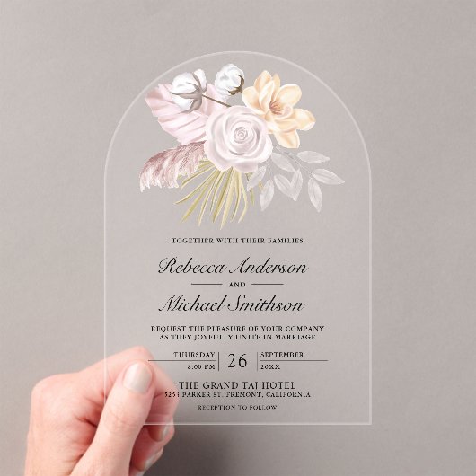 Rustic Dusty Rose Pink Floral Wedding アクリル招待状 (インサイチュ (ポータブル))