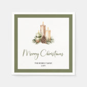 Rustic Earth Tone Christmas Candles Family Name  スタンダードカクテルナプキン (正面)