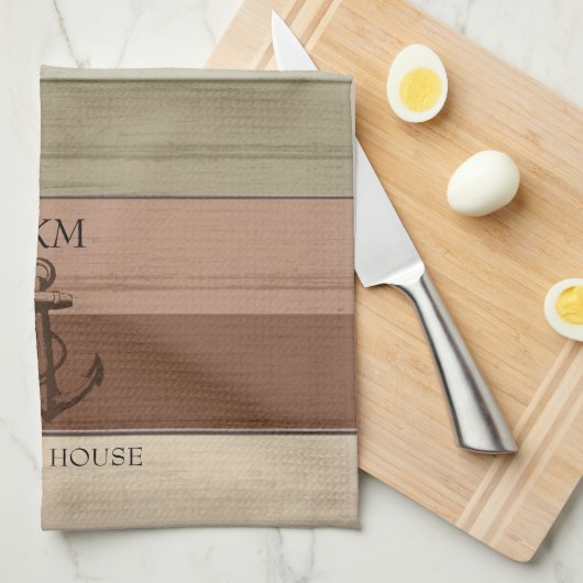 Rustic Earth Tones Wood Nautical - Monogram キッチンタオル (四つ折り)