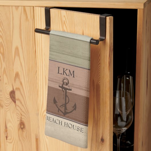 Rustic Earth Tones Wood Nautical - Monogram キッチンタオル (三つ折り)