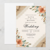 Rustic Earthy Bloom Flourish Wedding 招待状 (正面/裏面)
