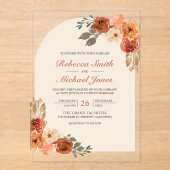 Rustic Earthy Burnt Orange Floral Arch Wedding アクリル招待状 (正面)