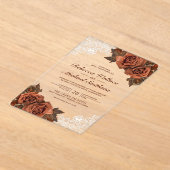 Rustic Earthy Dusty Terracotta Rose Lace Wedding アクリル招待状 (レイダウン)