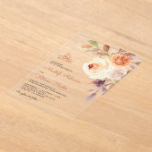 Rustic Earthy Floral Bouquet Islamic Wedding アクリル招待状 (レイダウン)