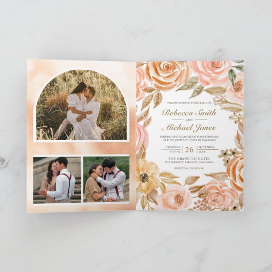 Rustic Earthy Floral Fall Autumn QR Code Wedding 招待状 (内部)