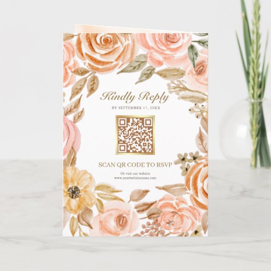 Rustic Earthy Floral Fall Autumn QR Code Wedding 招待状 (裏面)