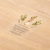 Rustic Earthy Floral Pots Dried Boho Palm Wedding アクリル招待状 (レイダウン)