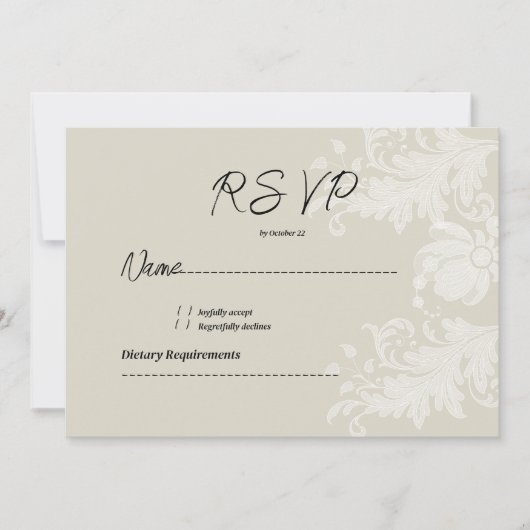 Rustic earthy neutral white floral lace RSVP 招待状 (正面)