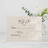 Rustic earthy neutral white floral lace RSVP 招待状 (スタンド正面)