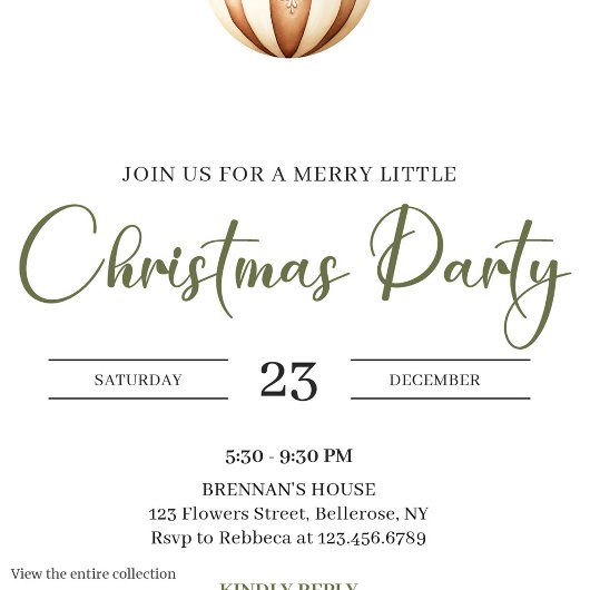 Rustic Earthy Olive Ivory Christmas Party Invite 招待状