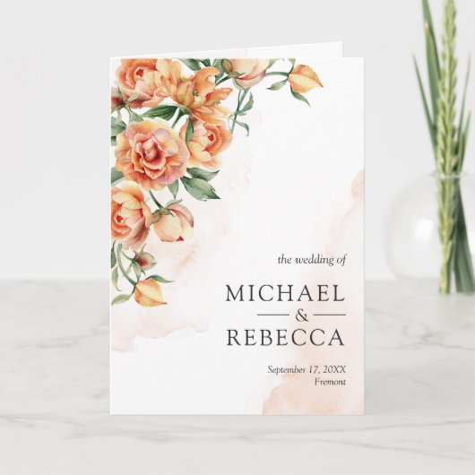 Rustic Earthy Peach Floral QR Code Wedding 招待状 (正面)
