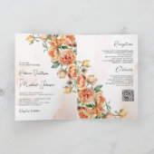 Rustic Earthy Peach Floral QR Code Wedding 招待状 (内部)