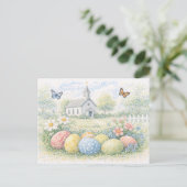 Rustic Easter Church Watercolor Postcard シーズンポストカード (スタンド正面)