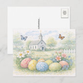 Rustic Easter Church Watercolor Postcard シーズンポストカード (正面/裏面)
