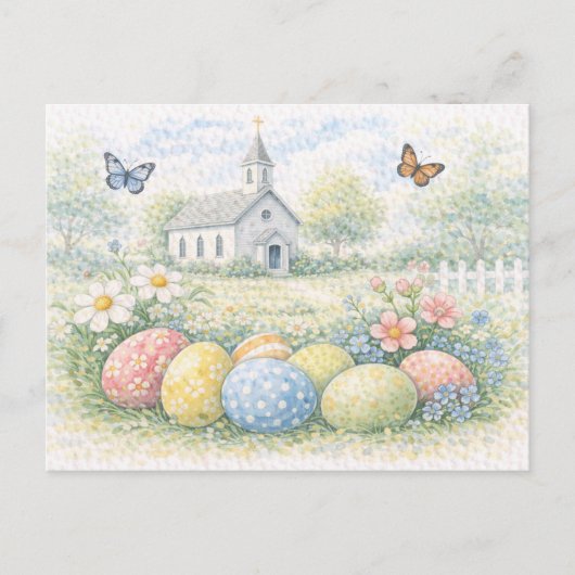 Rustic Easter Church Watercolor Postcard シーズンポストカード (正面)
