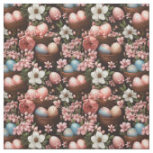 Rustic Easter Eggs & Wicker Basket Floral Fabric ファブリック (見本)