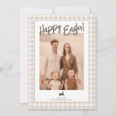 Rustic Easter Family Photo Beige Gingham And Bunny カード (正面)