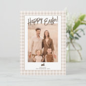 Rustic Easter Family Photo Beige Gingham And Bunny カード (スタンド正面)