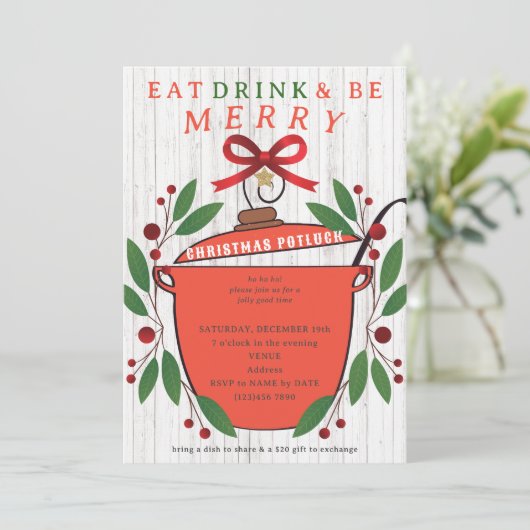 Rustic Eat Drink and Be Merry Christmas Potluck 招待状 (スタンド正面)