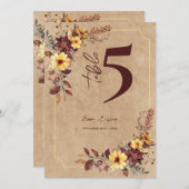 Rustic Editable Fall Floral Wedding Table Number サンキューカード (正面/裏面)