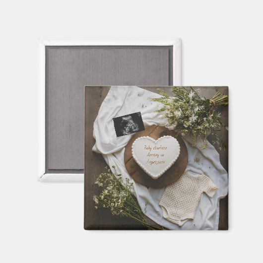 Rustic editable pregnancy announcement keepsake マグネット (正面/裏面)